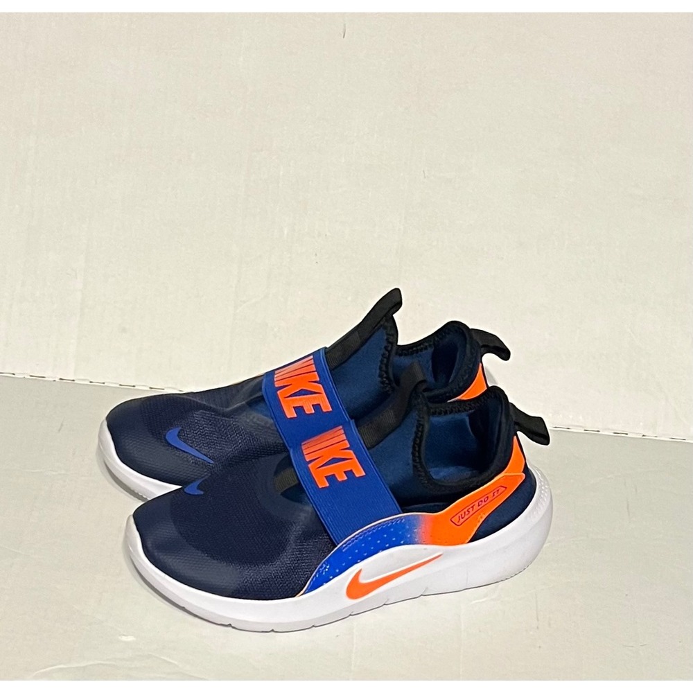 Nike Flex Runner 4 Kids Slip-On Running Shoes Navy Blue Orange Size 4